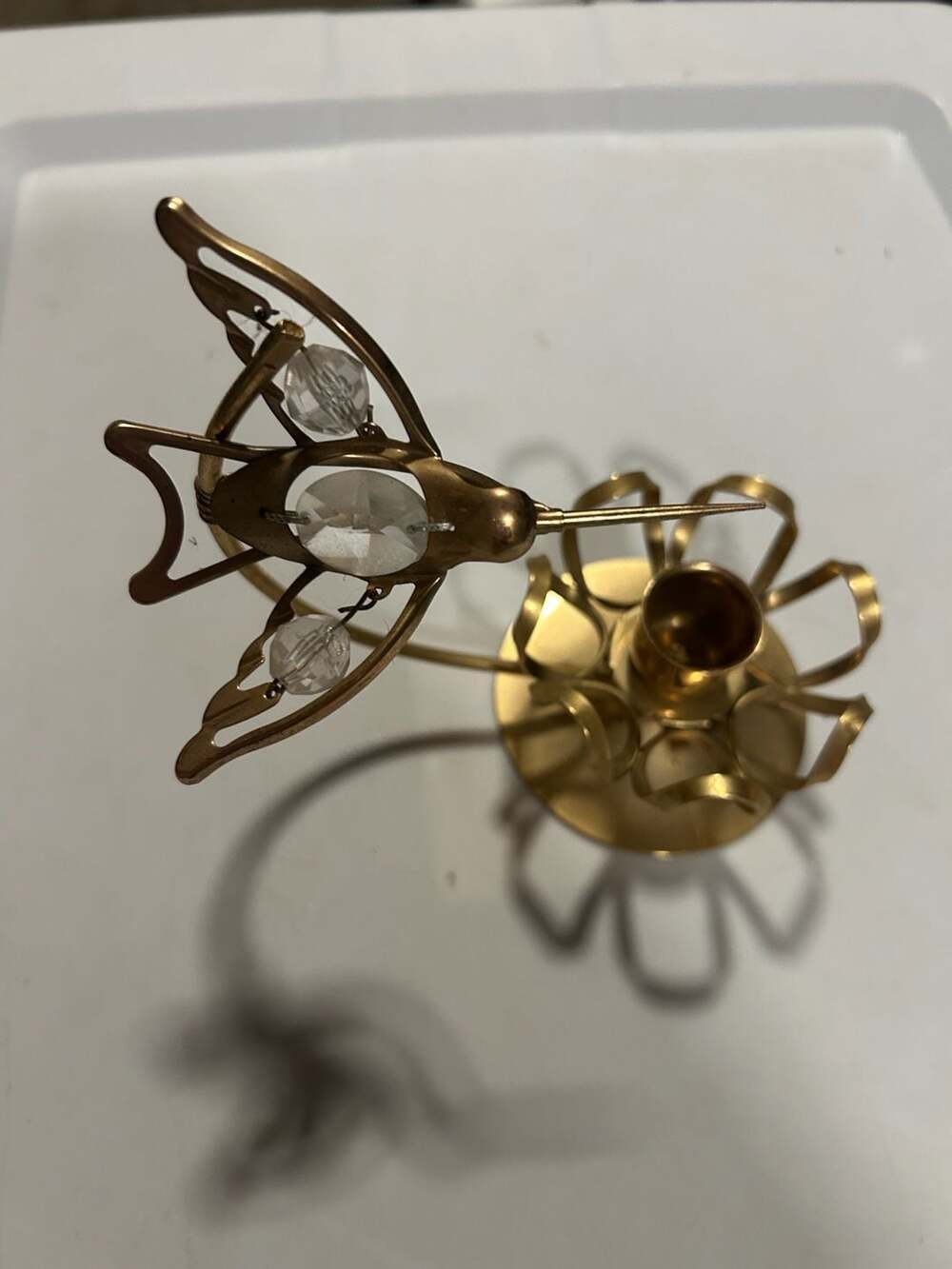 Vintage Crystal Delight 24K Gold Plated Hummingbird Candle Holder